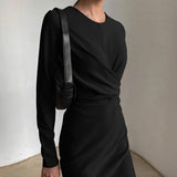Mojoyce Solid Long Sleeve Midi Dresses for Women 2022 Spring Elegant Work Office Ladies Pencil Dress