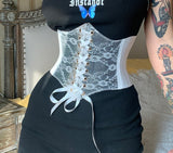 Mojoyce  Fashion Sexy Black Lace Corset Belt Elastic Tie Up Cummerbunds Streetwear Bandage Harness Waistband Crop Tops Outfits