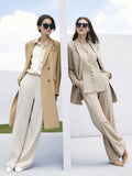 Christmas Gift Mojoyce Women Suit Coat Autumn Blazers Office Lady Elegant Notched Double Breasted Long Jacket Female Outwear