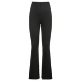 Mojoyce Women's Solid High Waist Stretchy Leggings Skinny Sexy Split Out Long Trousers Casual Sport Pants Streetwear Autumn