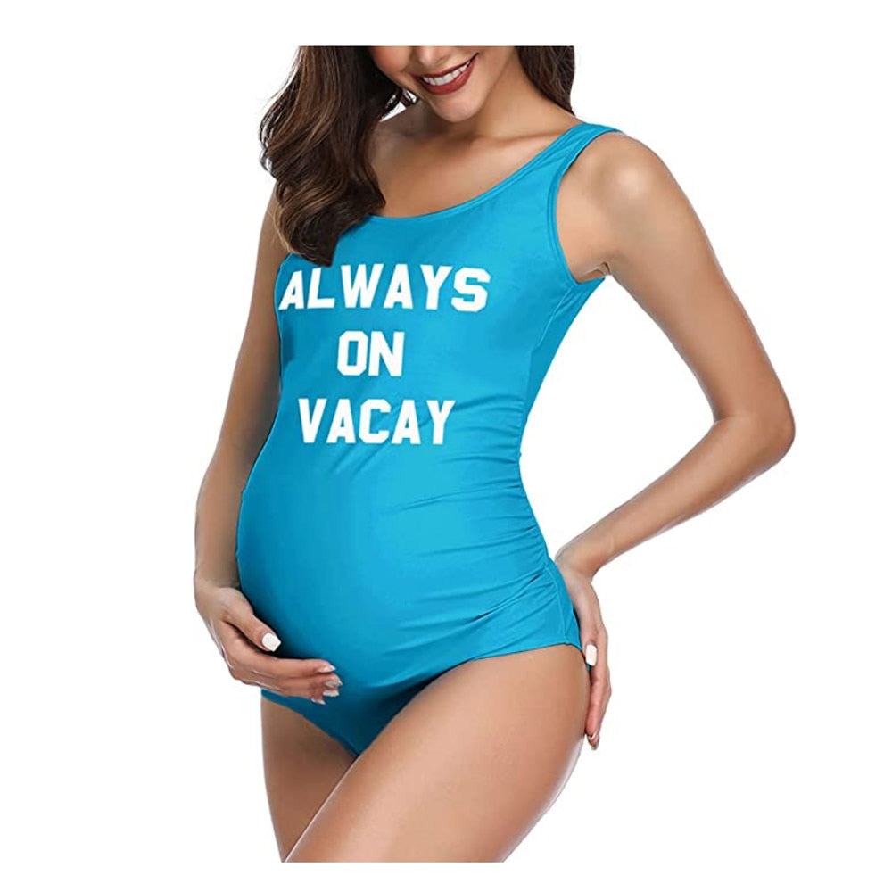 Women Tank Backless Maternity Swimsuit Letters Printed One Piece Swinwear Pregnant Swimsuit Premama Pregnancy Plus Size XL