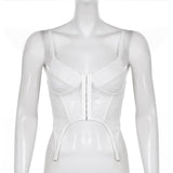 Mojoyce Sexy Women Camisole Backless Cross Bandage V Neck Lace Crop Top Aesthetic Ladies Tank Vest Y2K Sleeveless Clubwear