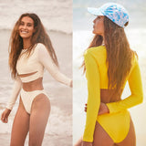 Mojoyce Surfing Swimsuit For Women Long Sleeve Swim Shirt Rash Guard Top Tankinis Set Crop Top High Waisted Bikini Set Bathing Swimwear