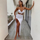 Mojoyce Straps Sexy Backless Split Maxi Dress Summer Holiday Elegant Cut Out Sleeveless Dresses Evening Club Party Vestido