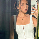 Mojoyce E-Girl Vintage Sexy Corset Top Club Wear Black White Bustier Crop Tops Summer Women Y2k Clothes Sleeveless Tank Top