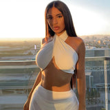 Mojoyce Halter Sexy Strapless Wrap Crop Tops Women Fashion Ruched Tube Top Cropped Sexy Cross Halter Neck Crop Top