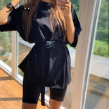Mojoyce Casual solid women's two piece suits with belt Home fashion bicycle sets Sports shorts tracksuit suit Spring summer 2022