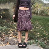 Mojoyce Korean Harajuku Fairy Grunge Kawaii High-Waist Straight Midi Skirts Vintage Streetwear y2k Aesthetic Floral Print Skirts