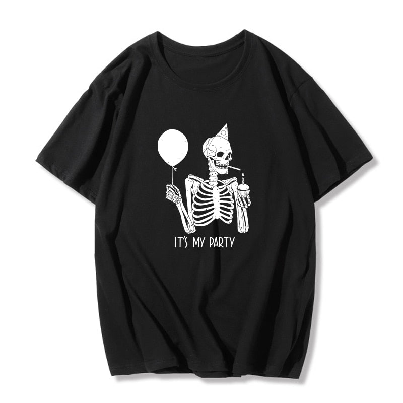 No Flesh No Brain but Still in Pain Skull Funny Quotes Printed T Shirt vintage Gothic Women Harajuku  Street Style Tee Tops