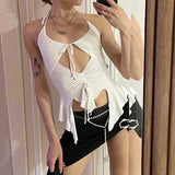 Mojoyce  2000s Sexy Lrregular Hollow Sling Top For Women Summer Fashion Sleeveless Crop Top Fairy Goth Female Casual Streetwear Hot Deals