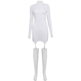 Mojoyce Solid Bodycon Garter Women Mini Dress With Stocking Long Sleeve Clubwear Skinny Party Dresses Autumn Hot Slim