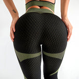 Mojoyce Sports Leggings Women Fitness Yoga Pants Workout Seamless Pants Push Up Running Tights High Waist Striped Legging