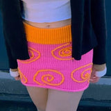 Mojoyce Knitted Color Block Crochet Mini Skirt 2022 Women Girls Y2K High Waist Bodycon Knitting Skirts Summer Club Streetwear