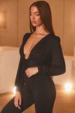 Mojoyce Solid Shaped Waist Sexy Bodycon Bodysuits Women Autumn Deep V-Neck Lantern Sleeve Slim Active Streetwear AR30260