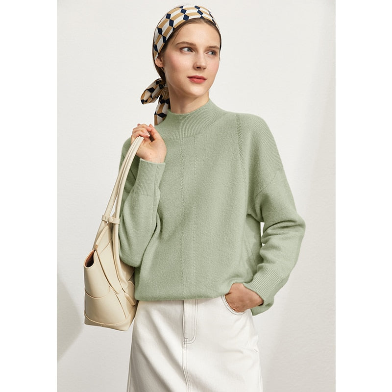 Christmas Gift Mojoyce Women's Sweaters Autumn New Mock Neck Loose Knitted Tops Fashion Solid Pullovers Female Clothes Sweater