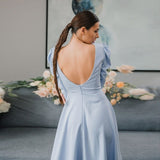 Mojoyce Sexy O-Neck A-Line Backless Midi Dress Autumn Elegant Folds Puff Sleeve High Waist Long Party Dresses For Women 2021