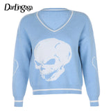 Mojoyce   Gothic Skull Print Autumn Winter Woman Sweaters Y2K Fashion Loose Pullover Harajuku Knitted Sweater Ladies Pull Femme