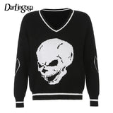 Mojoyce   Gothic Skull Print Autumn Winter Woman Sweaters Y2K Fashion Loose Pullover Harajuku Knitted Sweater Ladies Pull Femme