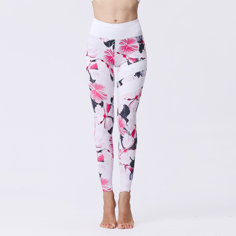 Mojoyce Cloud Hide Yoga Pants Women Flower High Waist Sports Leggings Prints Long Tights Push Up Running Trousers Workout Tummy Control