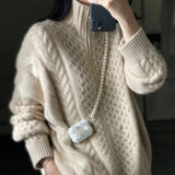Mojoyce Autumn And Winter New Thick Turtleneck Cashmere Knitted Cardigan Women's Loose Wool Sweater Cardigan Larg Size Female Jacket Top
