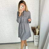 Mojoyce Casual O-Neck Button Ruffles A-Line Dress Autumn Fashion Long Sleeve Solid Loose Elegant Party Dresses For Women 2021