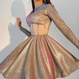 Mojoyce Elegant Bling Corset Patchwork Pleated Party Dress Female Transparent Fashion Glitter Sexy Dress Mini Clubwear Cloth