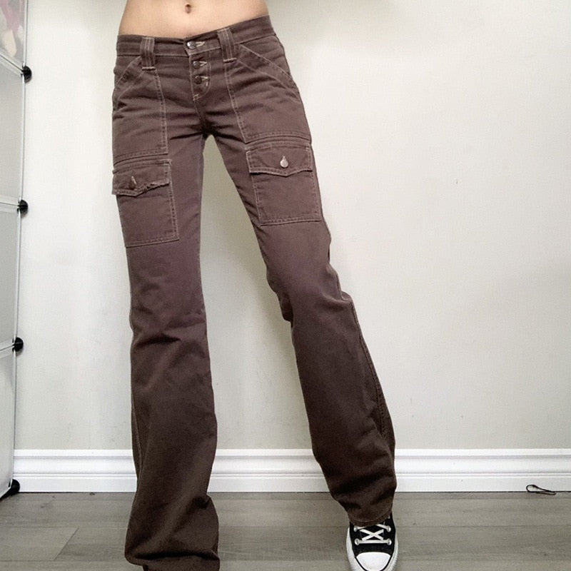 Mojoyce  Dourbesty Y2K Indie Aesthetics Vintage Low Waist Pants 2000S Low Rise Flare Jeans Grunge Fairy Retro Denim Trousers With Pockets