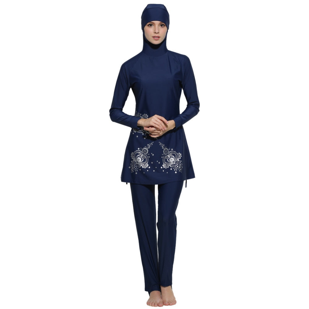 Women Large Size  Printed Floral Full Cover Muslim Swimwear Women Islamic Conservative Swimsuit Hijab Beachwear Bathing Suit