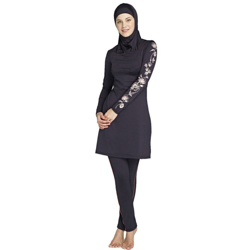 Women Large Size  Printed Floral Full Cover Muslim Swimwear Women Islamic Conservative Swimsuit Hijab Beachwear Bathing Suit