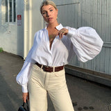 Mojoyce Tossy Casual White Shirt For Women Autumn 2022 Long Lantern Sleeve Oversized Shirt Female Cotton Office Ladies Loose Tops Tunic