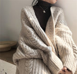 Mojoyce Long Thick Knit Sweater Women Autumn Winter Cardigans Loose Pockets Coat Knitted Jacket Cardigan Elegant Maxi Tops Streetwear