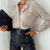 Mojoyce Casual Pocket Polka Dot Women Blouse Spring Autumn Long Sleeve Turn Down Collar Office Lady Fashion Tops New