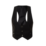 Mojoyce Y2K Vintage Women Irregular Short Vest Adults Button-Down Solid Color U-Shaped Neck Cardigan Tops