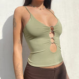 Mojoyce Solid Casual Sleeveless Camis Top Women Backless Hollow Out Sexy Crop Tops Tees Fashion Fitness Camisole 2022