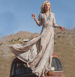 Mojoyce 1Pcs/Lot Summer Women Ethnic Bohemian Long Dress V-Neck Floral Print Casual Beach Boho Maxi Dresses