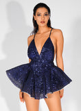 Mojoyce Sexy Deep V-Neck Open Back Ballet Style Sequins Playsuit LM81619
