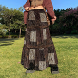 Mojoyce Darlingaga Vintage Y2K Brown Fairycore Grunge Patchwork Long Skirt Autumn Fashion Gothic Graphic Printed High Waist Skirt Female