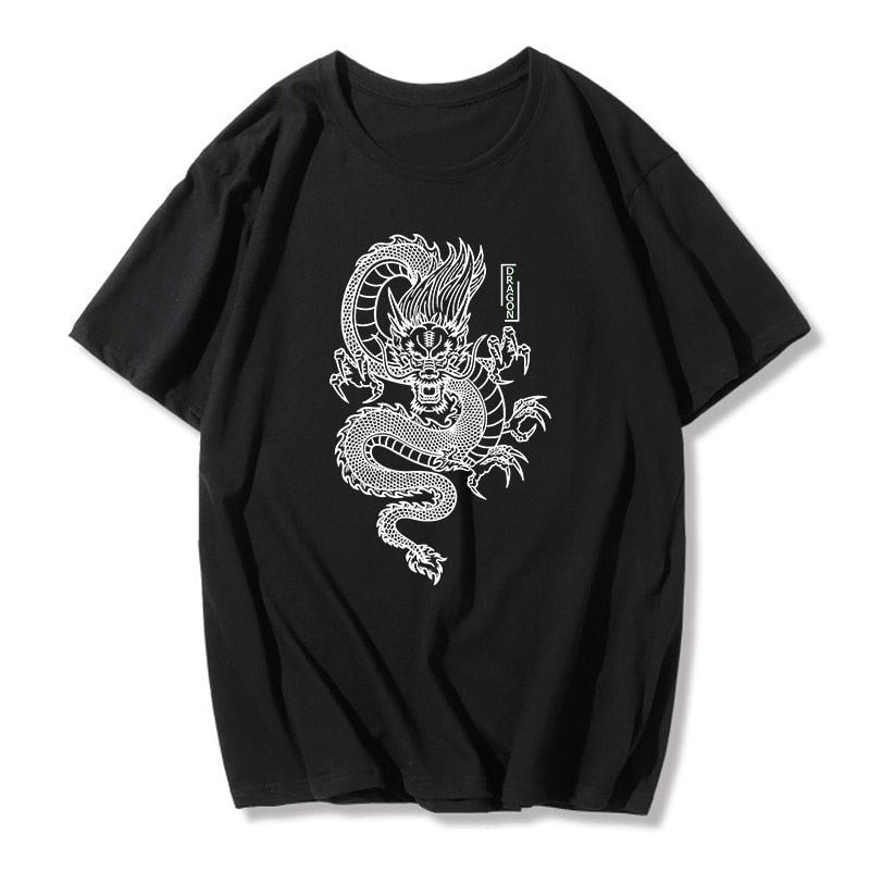 Mojoyce Punk women's t-shirt vintage Chinese dragon print loose top summer new Harajuku O-neck short-sleeved T-shirt Gothic Streetwear