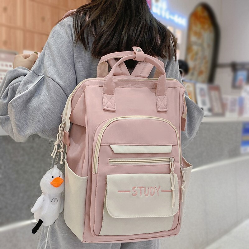 Mojoyce Ladies Waterproof Kawaii Pink Backpack Fashion Women Laptop Nylon Mommy Bag Girl Cute Travel Female Rucksack Trendy College Bags