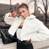 Mojoyce   Fashion Lamb Wool Autumn Winter Coat Women Jacket Fleece Shaggy Warm Cropped Jackets Overcoat Single Breasted Outwear
