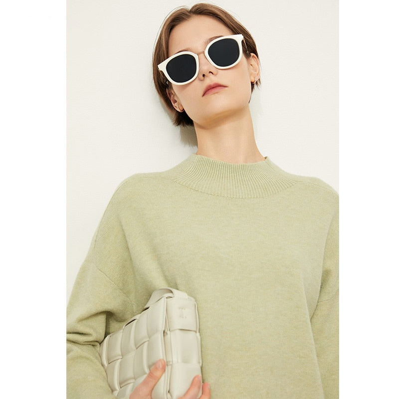 Christmas Gift Mojoyce Winter Sweaters For Women Elegant Mock Neck Loose Pullover Fashion Solid Knitted Tops Female Sweater