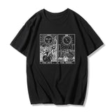 Mojoyce The soon & The moon T-shirt fashion vintage women's dark pattern printing loose Street style punk top Gothic Harajuku T-shirt