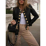 Mojoyce Enland Style Women Coat Vintage Golden Button Design Jacket Ladies Long Sleeve Jackets Cropped Coats Formal Black Blazer