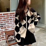 Mojoyce-A niche outfit for spring and autumn, Y2K outfit,Graduation gift,Mojoyce Retro Argyle Cardigan