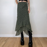 Mojoyce 2000S Aesthetic  Lady Irregular Elegant High Waist Midi Skirts Grunge Ruffles Chiffon Skirt Vitnage Streetwear Green Clothes