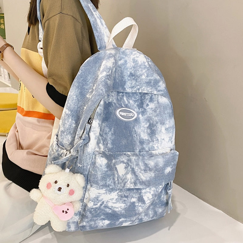 Simple Dyeing Design Women Backpack Kawaii Nylon Book Bag Female Mochila School Backpack for Teenage Girl Travel Rucksack