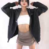 Mojoyce DIRTYLILY Autumn Zip Up Embroidery Sweatshirt Jacket Oversize Hooded Women Korean Style Vintage Pockets Long Sleeve Pullovers