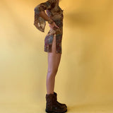 Mojoyce Grunge Vintage Bohemian Mini Dress Women Split Flare Sleeve Bodycon Wrap Short Dresses Ladies Streetwear Autumn