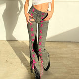 Mojoyce Vintage Fashion Skinny Lace Up Y2K Low Rise Jeans Female Streetwear Bandage Split Flared Jeans Denim Pants Aesthetic