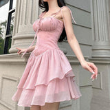 MOJOYCE-Women Summer Sexy y2k Fairy Dress Casual Loose Dress Lace Up Ruffle Corset Mini Dress